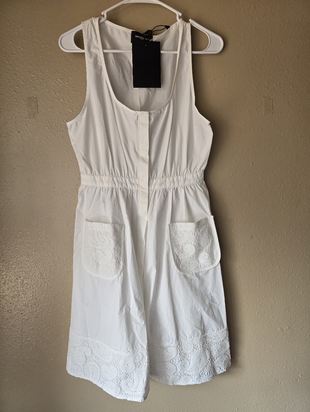 The Kooples White Cotton Lace Trim Dress Midi NWT Size 2 Fits US 6-8 M